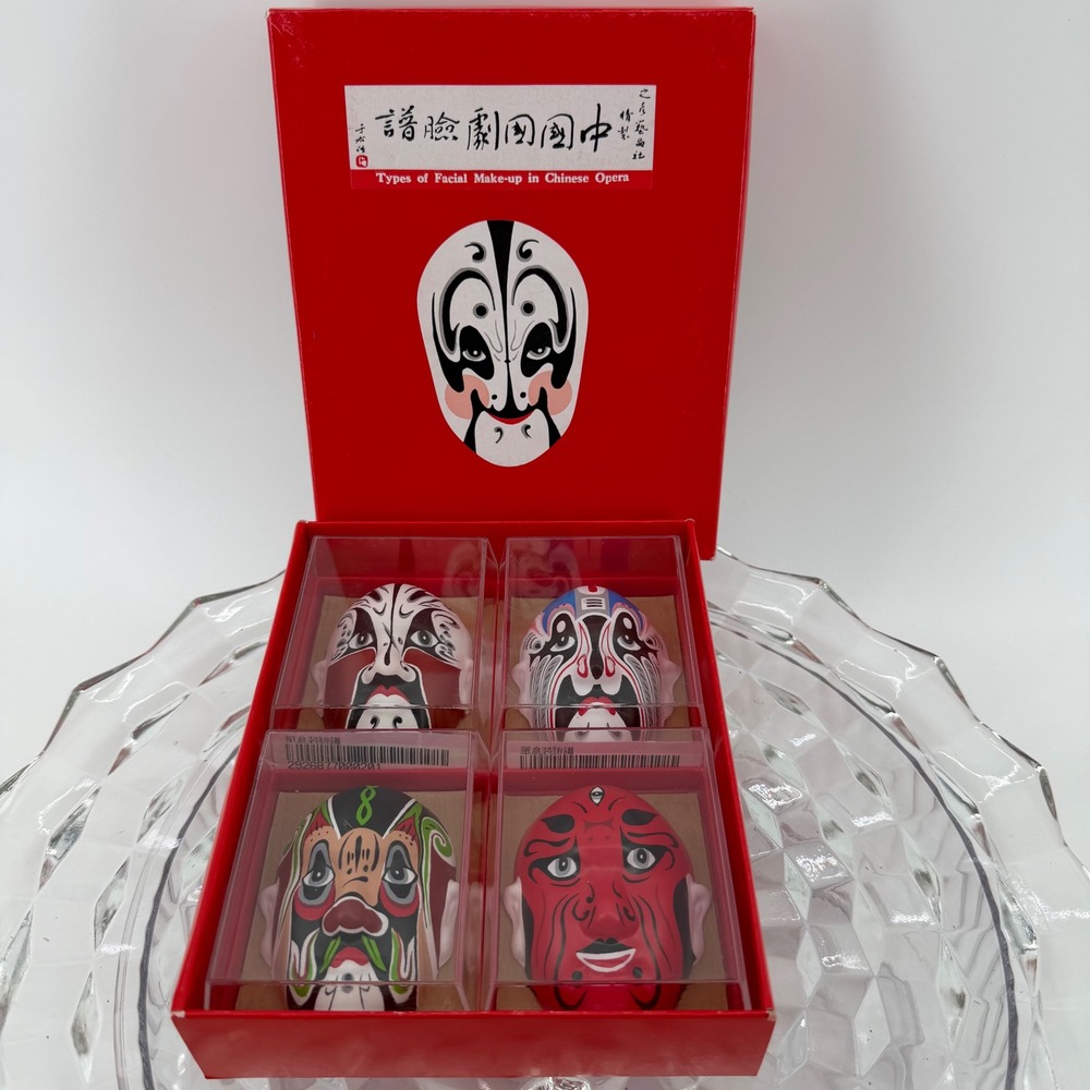 Chinese Opera Face Makeup Mask Set 4 Peking Opera Figurines Collectible Decor
